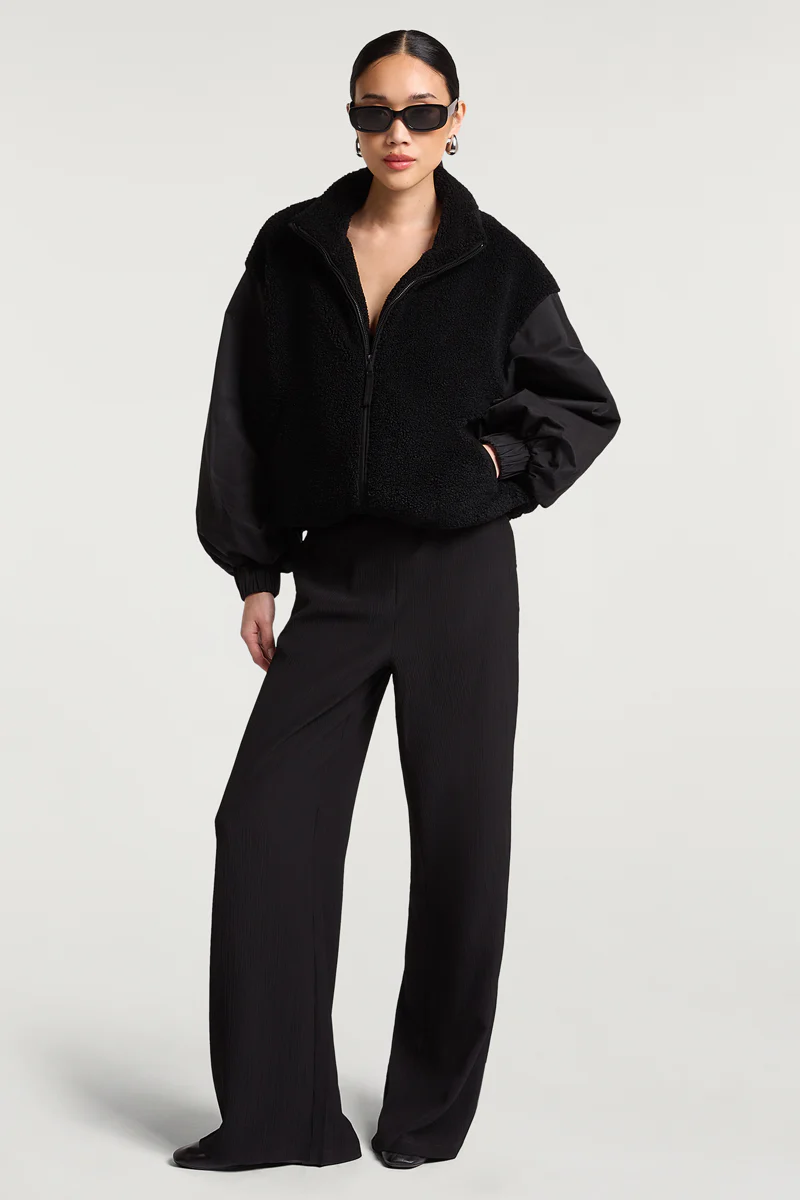 SIERRA Fleece Woven Jacket Black - Image 4