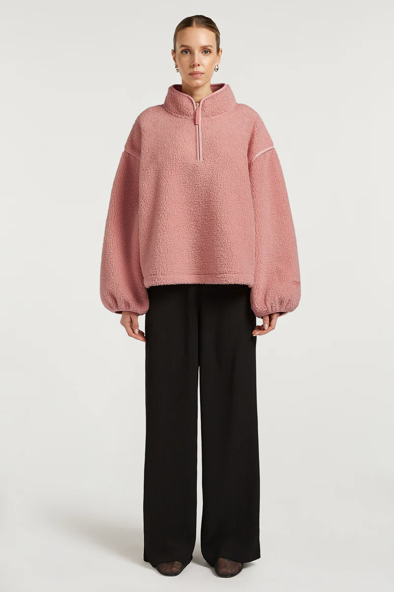 SLOANE Borg Half-Zip Ballerina Pink