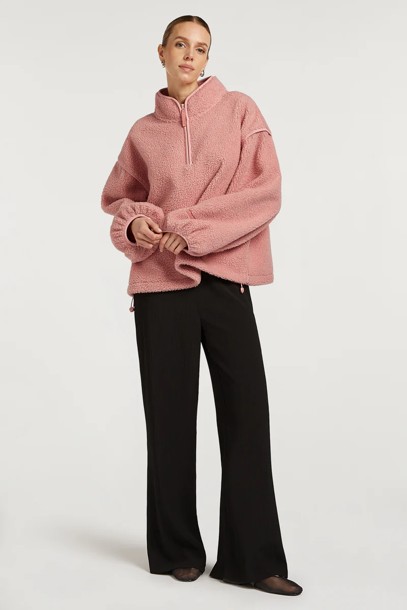 SLOANE Borg Half-Zip Ballerina Pink - Image 3